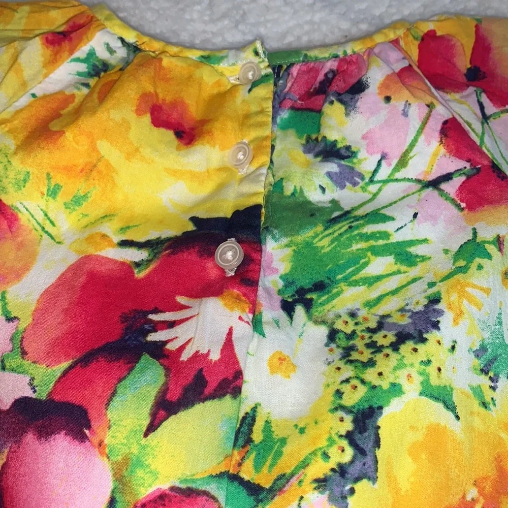 GAP Baby Floral Watercolor Dress 18-24M Yellow Pink EUC